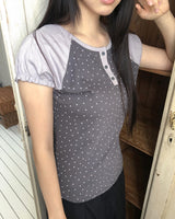 ロールスタープリンテッドラグランパフショートスリーブTシャツ
