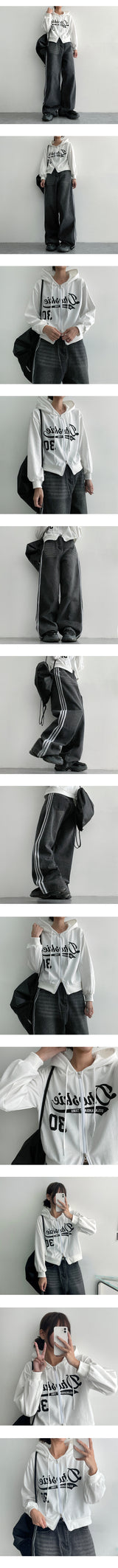 Jigo cropped lettering hooded zip-up (4 colors)