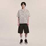 botanical drawing open collar shirt_ivory