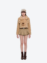 13DE MARZO Bear Face Faux Fur Coat