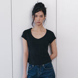 C 90S ラインVネック半袖Tシャツ_ブラック