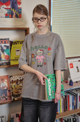 ハローフラワーピグメント半袖Tシャツ