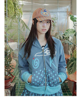 【即日発送】 UsocialNight original retro versatile autumn and winter プリントフード付きスウェットシャツ 水玉模様カーテンセット