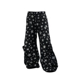 RELABEL (DIGGER Star Overlap Print) Mottled Five-Pointed Star Full-Print Pleated Workwear Denim Wide-Leg Pants