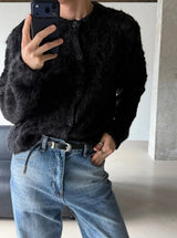 [Unisex]ブレンドヘアクロップカーディガン(2color)
