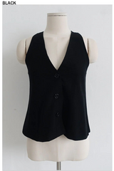 NATURAL LINEN BUTTON VEST (BROWN, BLACK 2COLORS!)