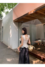 lovely short-sleeved frill sleeveless blouse