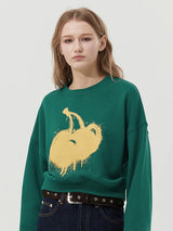 MELTING CHERRY PRINTED CROP SWEATSHIRT - DARK GREEN   