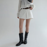 [Hariton] Back Banding Cutting Mini Pants Skirt Belt Set -2color