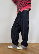 (UNISEX) NONFADE INDIGO WIDE DENIM (S-L)