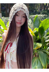 Beige knit hat, bucket hat