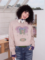 Retro high-neck printed sweater