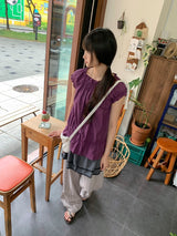 Hachika Vintage Shirring Cap Sleeve Blouse