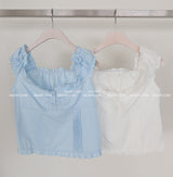pintuck frill square off-shoulder blouse