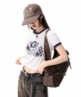 Studded Leather Shoulder Bag (Brown)