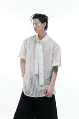 ニットタイディテールメッシュTシャツ