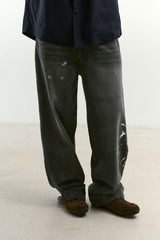 Aged Splatter Carpenter Denim Pants(Washed Black)