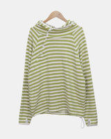 Taen ダイアゴナルボタン ストライプ フードTシャツ