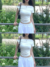  Twist Off-Shoulder Short Sleeve T-Shirt (3 Colors)