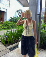 Button Big Pocket Bermuda Harem Capri Pants