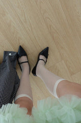 RIBBON STRAP POINTED FLAT SHOES (3COLORS!)