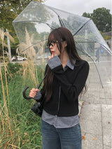 Risha Check Collar Knit Shirt Rib Cardigan