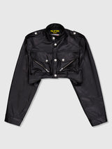 Leather Crop Cargo Jacket (Black)