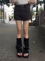 [Belt SET] ベッシー ロールアップ ウォッシング デニム ショートパンツ