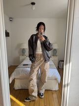 NON COLLAR LEATHER JACKET