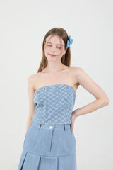 デニムプリーツバンディングミニスカート Light Blue