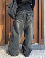 Rough Muse Tassel Ball Stud Wide Long Denim Pants