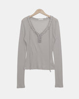 Chena Frill-Neck Long-Sleeve T-Shirt