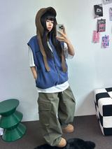 FLEECE LAYERED VEST ZIP UP💚💙🖤🧡4COLOR