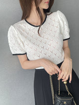 Caron Color Matching Openwork Puff Short Sleeve Knit