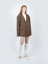 Circle Leather Patch Blazer (Brown Stripe)