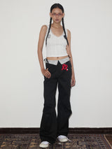 rirri SS24 Cotton-Tencel Relaxed Cargo Pants with All-Over Print in Black