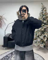 Rat Fur Hooded Bomber Jacket