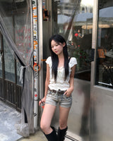 Stud short denim pants