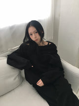 [オフショルダーあり] ローブピンタックビッグフードスウェットシャツ (2c)