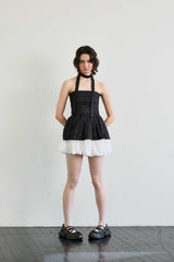 NOVA SMOCKED SCARF TUBE TOP / BLACK