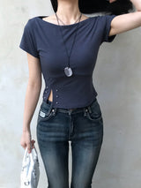 Lost Ball Stud Boat Neck Slit Half Tee