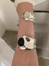 Gemstone open silver bangle(2color)