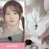 [NMIXX Haewon Necklace] Nocturne Gothic Cross Collarbone Necklace (Stainless Steel)
