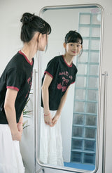 26SS★ Cherry Cats CROP Ringer Tee
