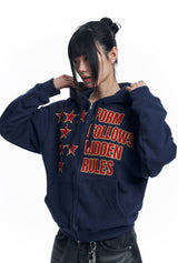 Star Lettering Patch Hoodie Zip-Up - Navy