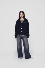 24FW キャットブラッシュウォッシングセミワイドウーマンデニムパンツ ブラック