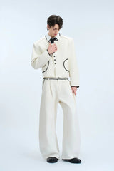 Colorblock Gem Button Tweed Trousers