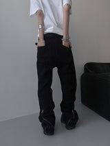[unisex]バックジッパーカッティングバギーパンツ