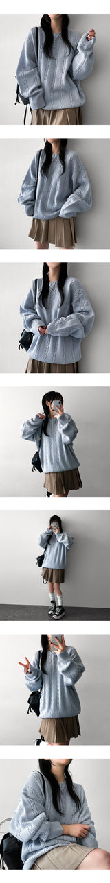 Ichi ケーブルスナップヘンリーネックニット