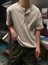 [Unisex] ワッフルヘンリーネックハーフスリーブ (4color)